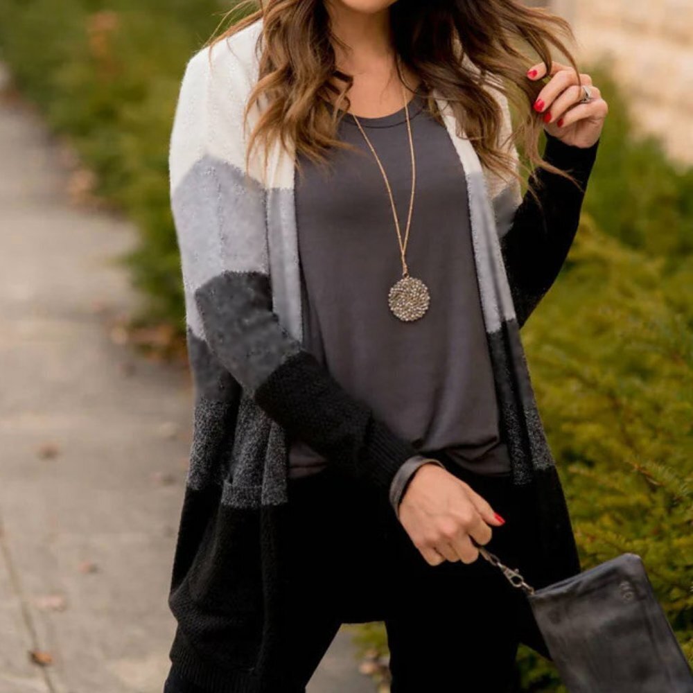 Charter Club 100% 2 ply Cashmere Colorblock Sweater Cardigan